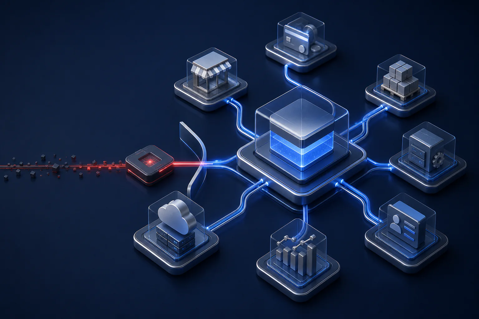 Connected eCommerce architecture with a vendor dependency being isolated and controlled